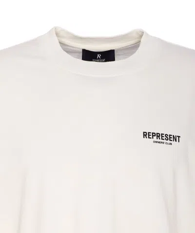 Represent White Crewneck T-shirt With With Front And Back Owners Club Print In Cotton Man In Multi