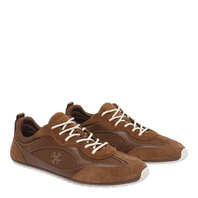 Tory Burch Field Sneaker In Suede And Mesh Cognac Color In Brown