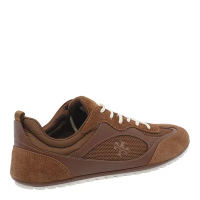 Tory Burch Field Sneaker In Suede And Mesh Cognac Color In Brown