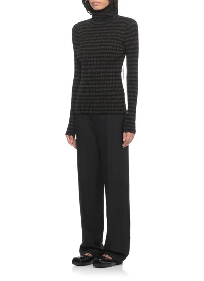 Mm6 Maison Margiela Ribbed Viscose High Neck Knit Sweater In Black