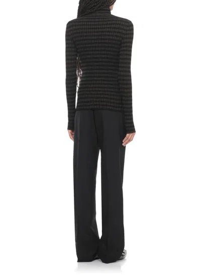Mm6 Maison Margiela Ribbed Viscose High Neck Knit Sweater In Black