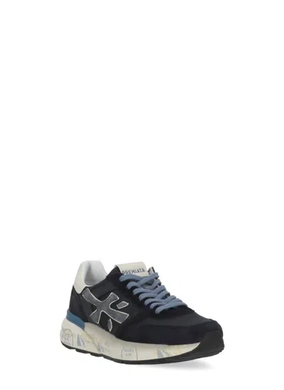 Premiata Layered White And Grey Sneakers With Sculpted Sole In Black