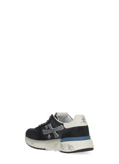Premiata Layered White And Grey Sneakers With Sculpted Sole In Black