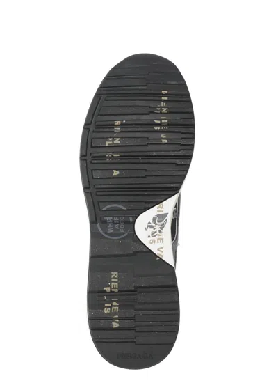 Premiata Layered White And Grey Sneakers With Sculpted Sole In Black