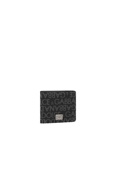 Dolce & Gabbana Wallet In Jacquard Fabric With Logo In Black