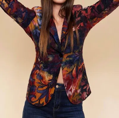 Oolala Burnout Floral Blazer In Wine In Multi