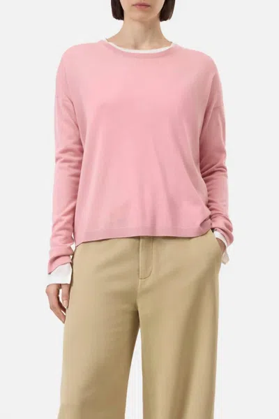 Closed Long Sleeve Crewneck Sweater In Peony Pink In Pink