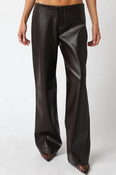 Olivaceous York Low Rise Bootcut Vegan Leather Pants In Black In Multi