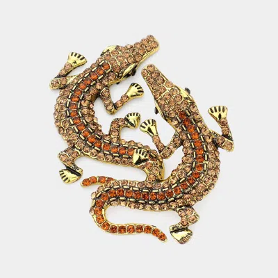 Fashnzfab Stone Paved Alligator Evening Earrings - Brown In Brown