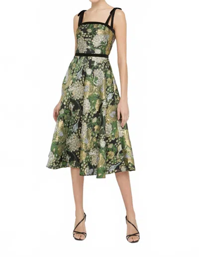 Theia Joni Velvet Bow Strap Midi Dress In Black Gold In Brown