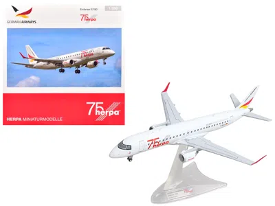 Herpa Embraer E190 Commercial Aircraft "german Airways -  75 Years" (d-acjj) White With Graphics 1/20