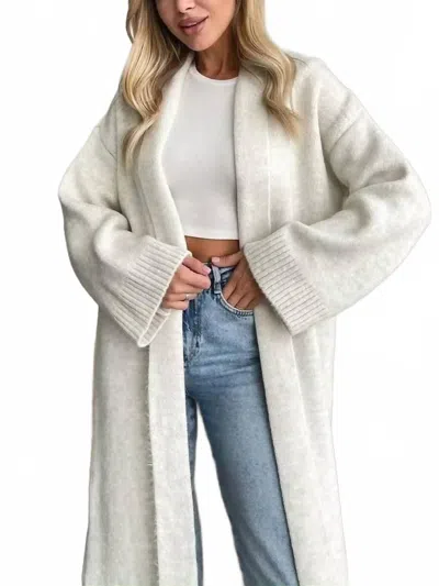 Hiddenbrand Cheyenne Elegant Collarless Open Front Long Cardigan In Beige In Sand