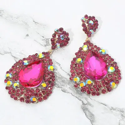 Fashnzfab Teardrop Pointed Rhinestone Embellished Dangle Evening Earrings In Multi