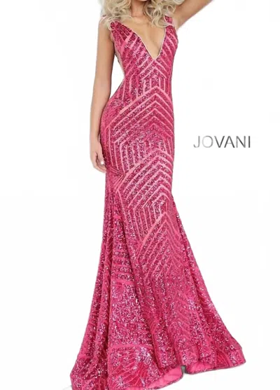 Jovani Sequin Embellished Mermaid Prom Dress In Fuchsia In Pink