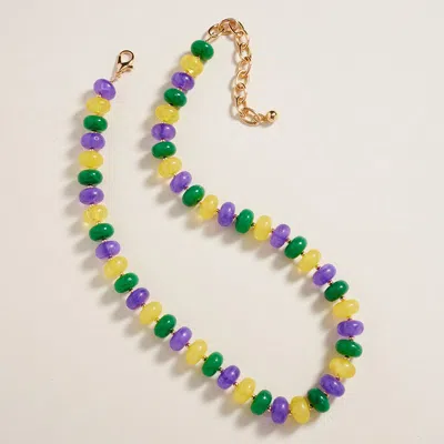 Fashnzfab Mardi Gras Resin Flat Disc Beaded Necklace In Multi