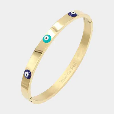 Fashnzfab Triple Evil Eye Stainless Steel Bangle Bracelet In Gold
