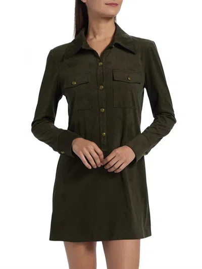 Ramy Brook Maria Faux Suede Mini Dress In Deep Olive In Green