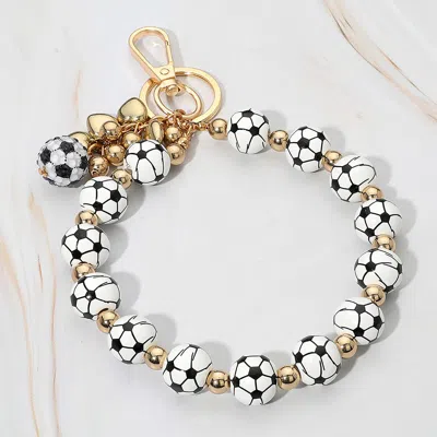 Fashnzfab Soccer Ball Beaded Keychain Bracelet Black, White In Multi
