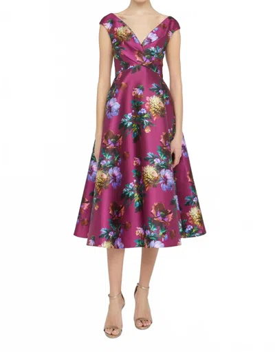 Theia Kadence V-neck Midi Dress In Sangria Poppy Stripe In Animal Print