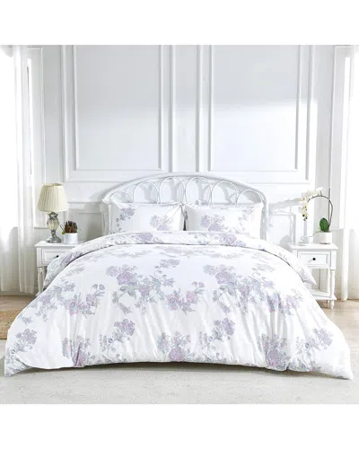 Melange 200 Thread Count Cotton Percale Jardin De Rose Duvet Set In White