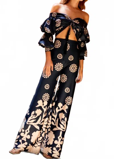 Andres Otalora Women's Zinu Cropped Blouse In Navy Dots Abstract Border Print In Multi