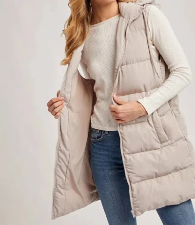 Bluivy Hooded Zipper Down Long Puffer Vest In Beige In Neutral