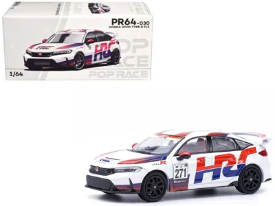 Pop Race Honda Civic Type R Fl5 "hrc - Honda Racing" White With Graphics 1/64 Diecast Model
