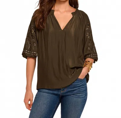Ramy Brook Karen Embellished V-neck Blouse In Deep Olive In Brown