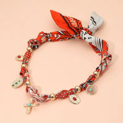 Fashnzfab Stone Accent Boho Charm Station Fabric Scarf Adjustable Necklace In Multi