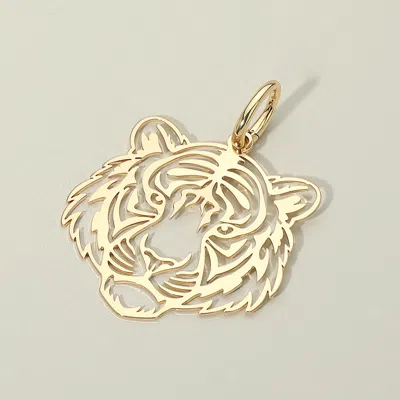 Fashnzfab Metal Tiger Face Cutout Pendant Charm - Gold In Gold