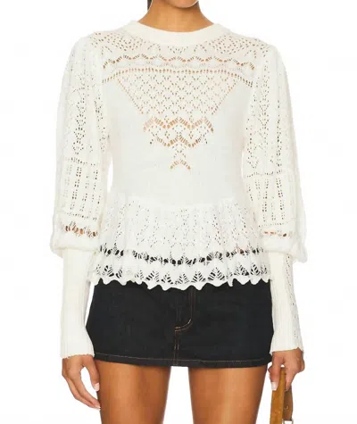 Free People Lucinda Knit Crewneck Sweater In Ivory In Black