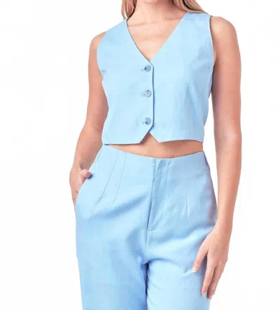 English Factory Linen Blend Vest In Blue In Multi