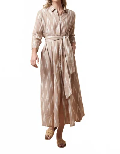 Guadalupe Design Luciana Ikat Midi Dress In Khaki In Multi
