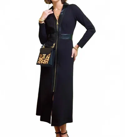 Spartina 449 Melanie Midi Dress With Faux Leather Trim In Black In Black