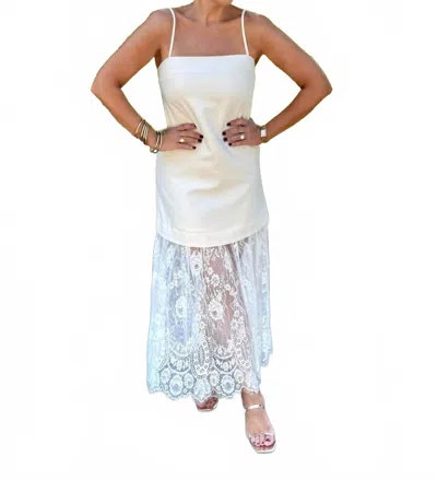 Aureum Lace Trim Midi Dress In Cream In Blue