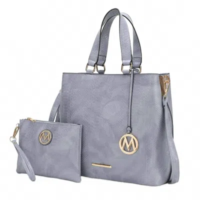 Mkf Collection Women's Beryl Snake Embossed Tote Bag With Wristlet In Grey In Purple