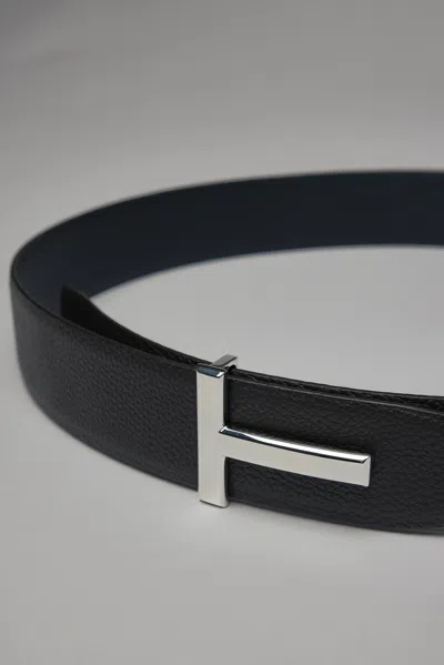 Tom Ford Soft Grain Leather Reversible T Belt 40mm In Black