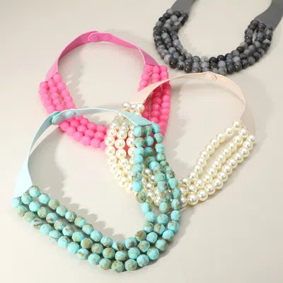 Fashnzfab Chunky Acrylic Beaded Triple Layered Faux Leather Magnetic Necklace In Blue