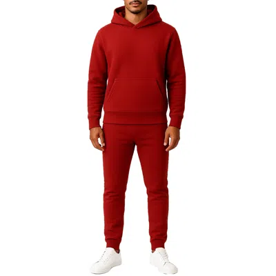 Essentials By Galaxy Galaxy Essentials Men's Relaxed Fit Heavyweight Fleece Pullover Hoodie & Sweatpants Jogging Set In Red