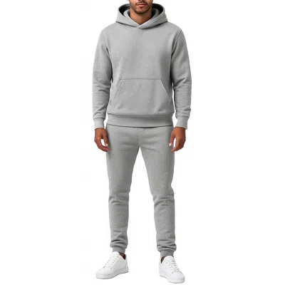 Essentials By Galaxy Galaxy Essentials Men's Relaxed Fit Heavyweight Fleece Pullover Hoodie & Sweatpants Jogging Set In Gray