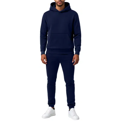 Essentials By Galaxy Galaxy Essentials Men's Relaxed Fit Heavyweight Fleece Pullover Hoodie & Sweatpants Jogging Set In Blue