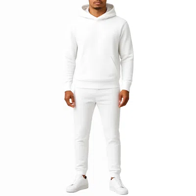 Essentials By Galaxy Galaxy Essentials Men's Relaxed Fit Heavyweight Fleece Pullover Hoodie & Sweatpants Jogging Set In White