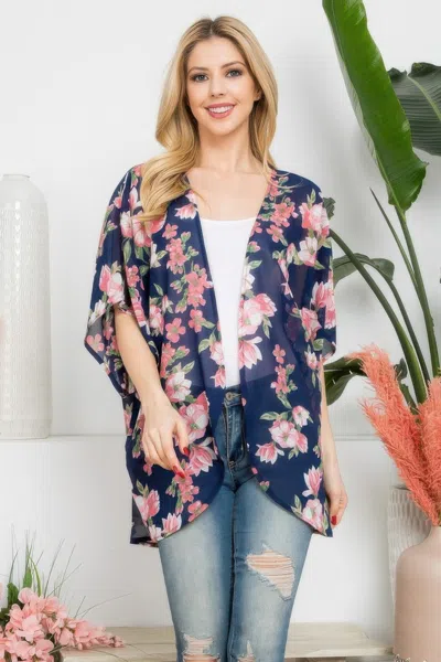 Truedames Flower Print Kimono In Blue