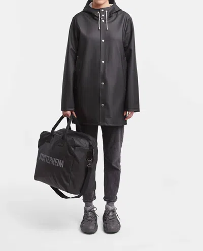 Stutterheim Stockholm Long Sleeve Raincoat In Black In Black