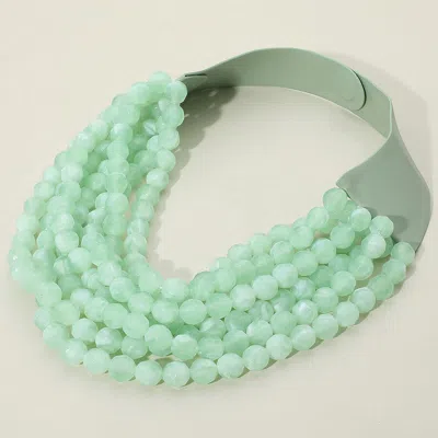 Fashnzfab Marbled Faceted Ball Beaded Multi Layered Faux Leather Magnetic Necklace In Green