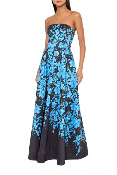 Milly Winona Flower Strapless Maxi Dress In Umber Blue In Multi