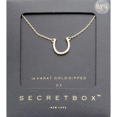 Fashnzfab Secret Box_14k Gold Dipped Cz Horseshoe Pendant Necklace In Gold