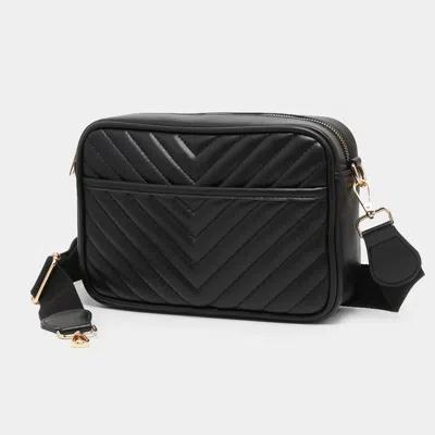 Fashnzfab Chevron Patterned Rectangle Crossbody Bag In Black