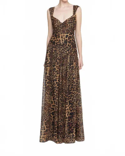 Halston Heritage Claudia Chiffon Maxi Dress In Leopard In Brown