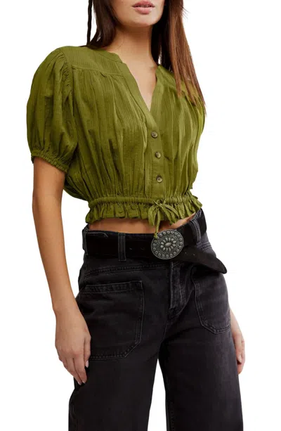 Free People Little Cloud Button-up Crop Top In Green